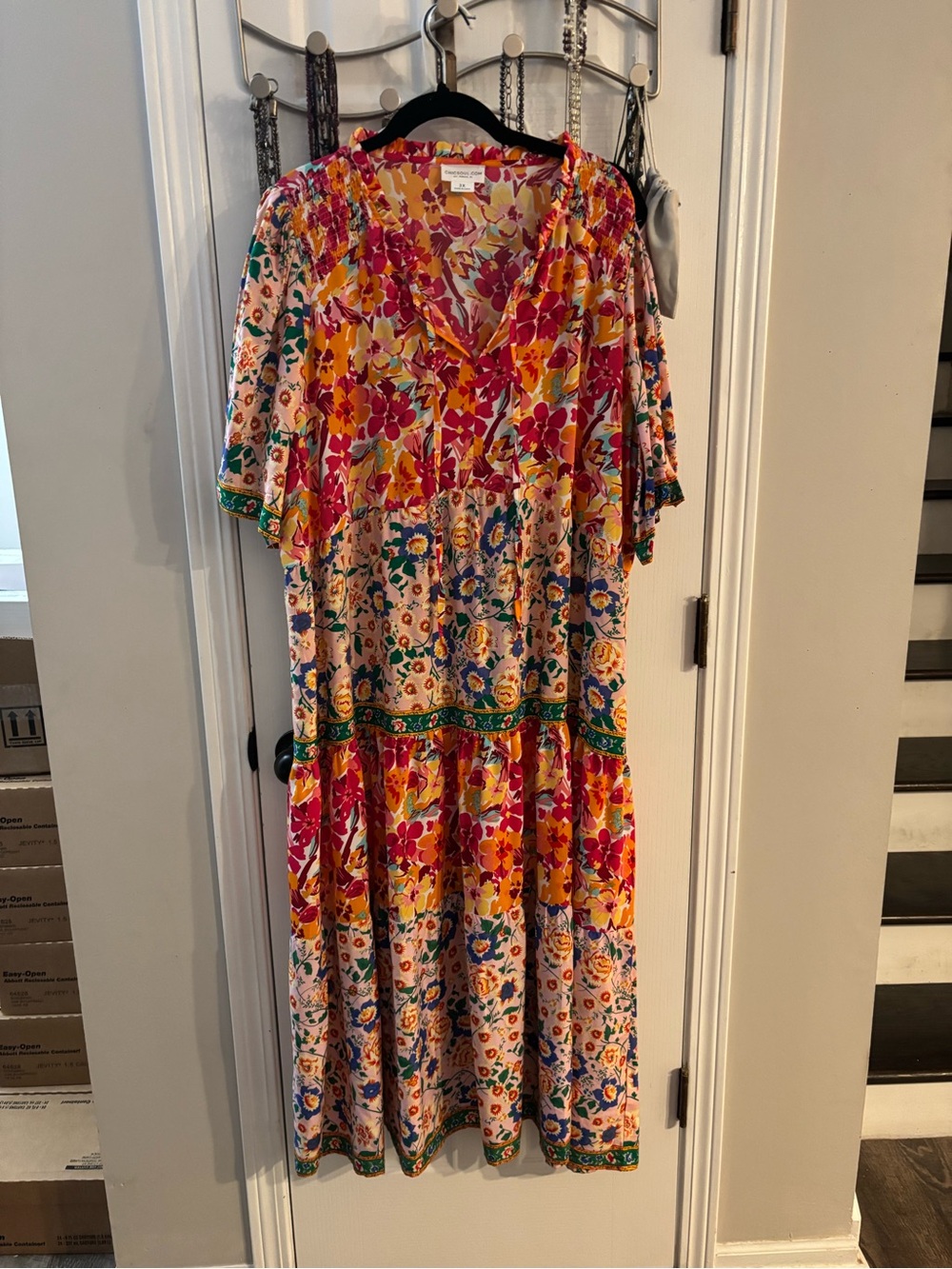 Chic Soul Floral Tiered Maxi Dress - Pink, Yellow & Green